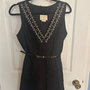 kate spade Black Sleeveless V-Neck Midi Dress with Beaded Trim